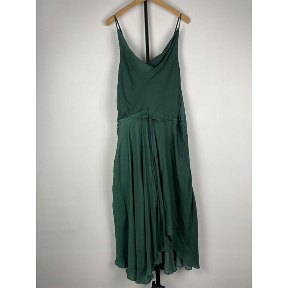 Selfie Leslie Forest Green Ava Cowl Neck Satin Drawstring Midi Dress Size XS - Picture 5 of 12